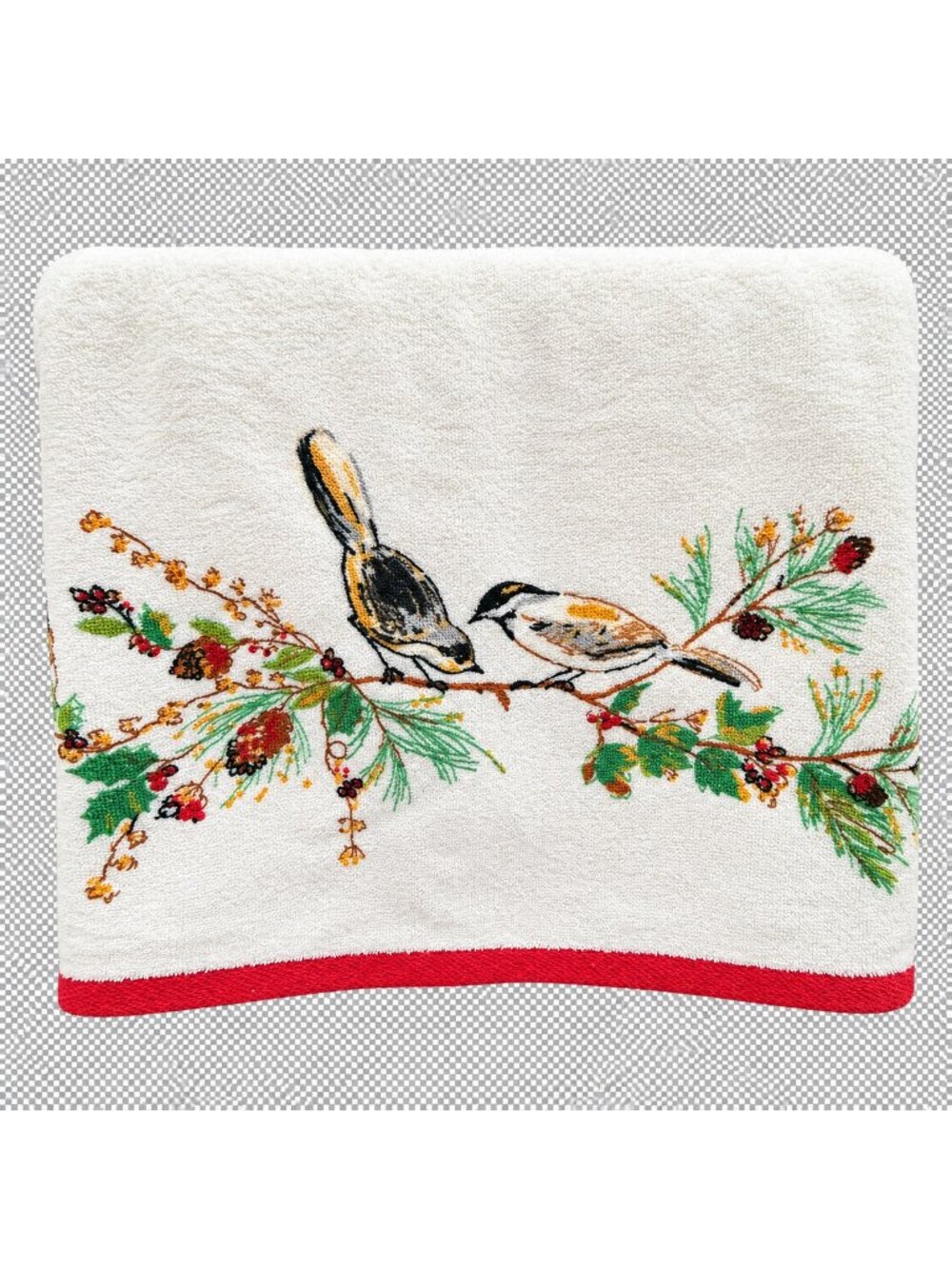 2 Lenox Chirping Bird Towels 1 Bath and 1 Hand Red Trim Read - Picture 9 of 9